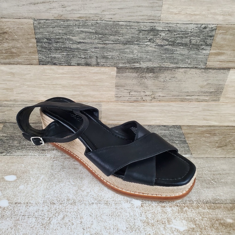 Splendid Danny Womens Wedge Sandal Sz 8.5 M Black Leather Platform Ankle Straps